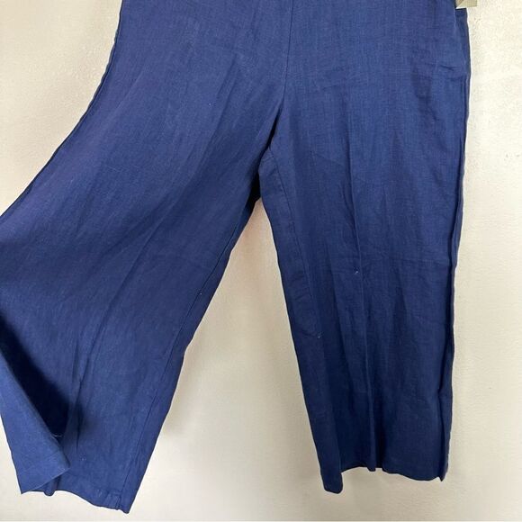 For Cynthia Blue Navy Crop Linen Pants High Waisted Lagenlook Artsy Medium - Picture 3 of 8